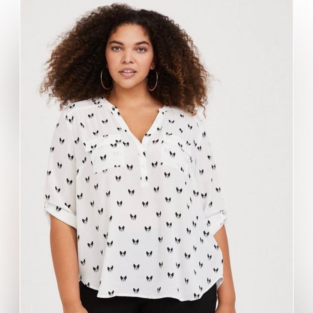 NWT Torrid size 6x (30W) Harper Georgette Pullover 3/4 Sleeve Top white black